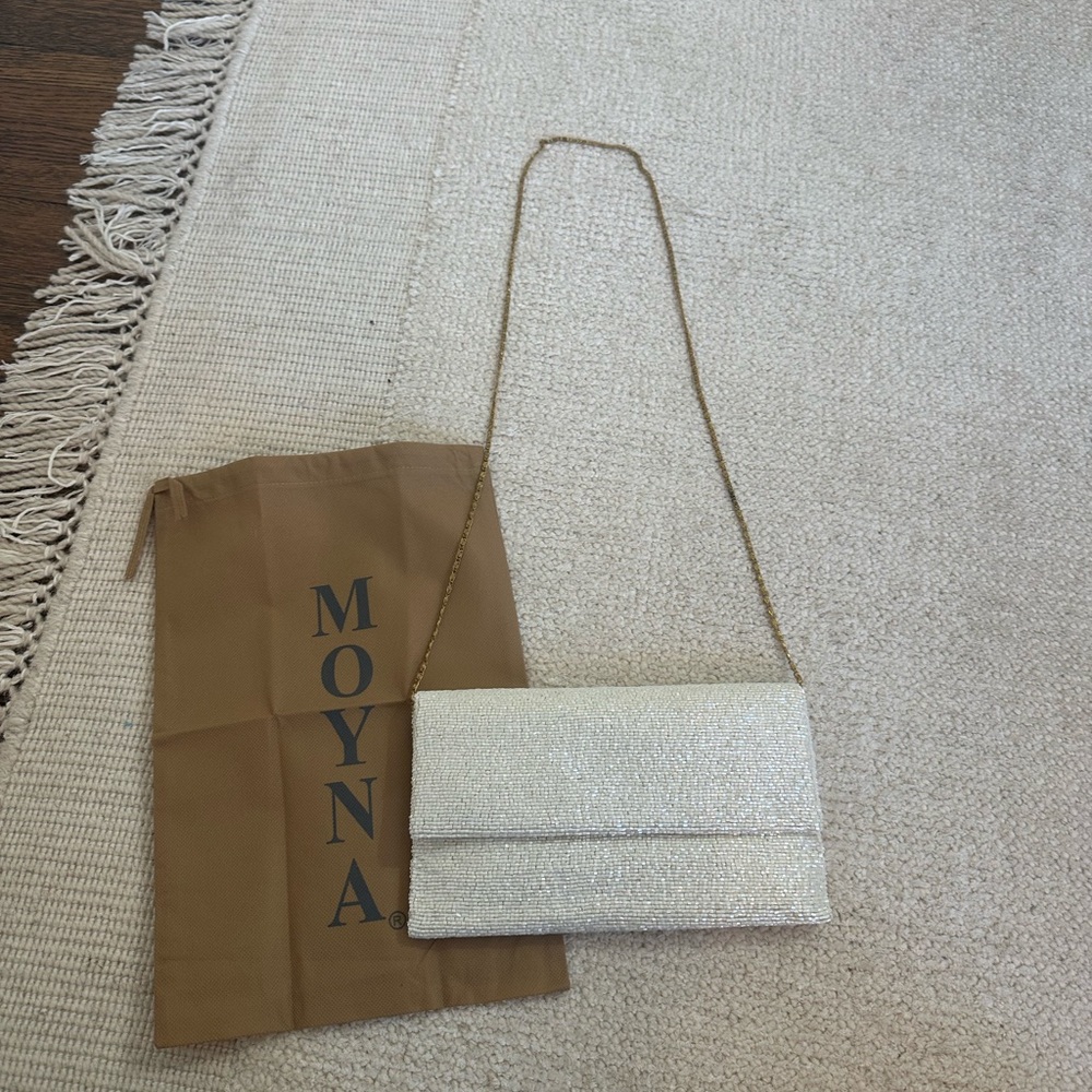 MOYNA NYC white beaded clutch bag purse evening bag bridal